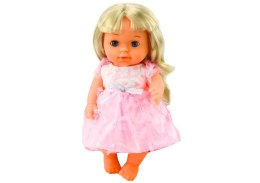 Lalka W Jasno-Różowej Sukience Siusiająca Butelka Grzechotka Dźwięki