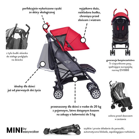 MINI by Easywalker Wózek spacerowy z osłonką przeciwdeszczową 6,5kg Union Red (special edition)