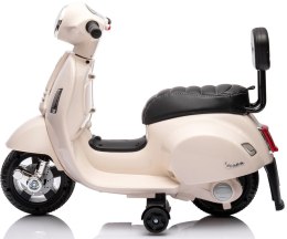 Jeździk akumulatorowy Scooter Vespa z siedzeniem z ekoskóry z przeszyciem i oparciem biały