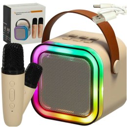 Kik Sp. z o. o. Sp. k. Zestaw do karaoke 2 mikrofony + głośnik przenośny BLUETOOTH USB LED beżowy