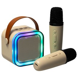 Kik Sp. z o. o. Sp. k. Zestaw do karaoke 2 mikrofony + głośnik przenośny BLUETOOTH USB LED beżowy