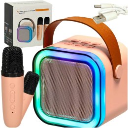 Kik Sp. z o. o. Sp. k. Zestaw do karaoke 2 mikrofony + głośnik przenośny BLUETOOTH USB LED różowy