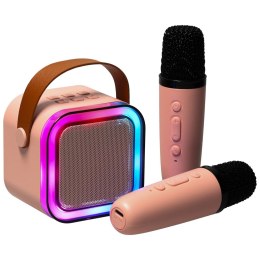 Kik Sp. z o. o. Sp. k. Zestaw do karaoke 2 mikrofony + głośnik przenośny BLUETOOTH USB LED różowy