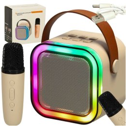 Kik Sp. z o. o. Sp. k. Zestaw do karaoke mikrofon + głośnik przenośny BLUETOOTH USB LED beżowy