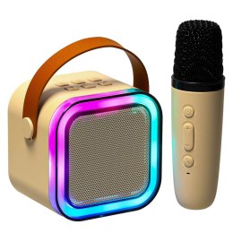 Kik Sp. z o. o. Sp. k. Zestaw do karaoke mikrofon + głośnik przenośny BLUETOOTH USB LED beżowy