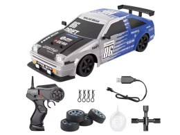 DUŻY Samochód Do Driftu Auto RC Drift 1:16 2,4 GHz PARA DYM Srebrna Toyota 4WD LED