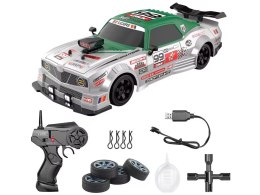 DUŻY Samochód Do Driftu Auto RC Drift 1:16 2,4 GHz PARA DYM Srebrny Dodge 4WD LED