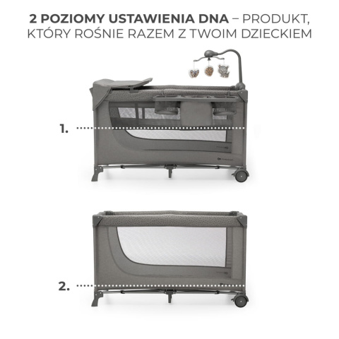 JOY 2 z akcesoriami KinderKraft łóżeczko turystyczne 3w1 - Dark Grey