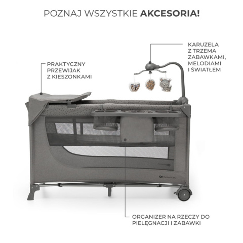 JOY 2 z akcesoriami KinderKraft łóżeczko turystyczne 3w1 - Dark Grey