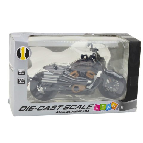 Motocykl Chopper Metalowy Światła Dźwięki Czarny Szare Elementy 1:12 Motocykl Chopper Metalowy Światła Dźwięki Czarny Szare Elementy 1:12
