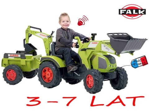 FALK Duży Traktor na pedały CLASS z przyczepą ładowarką koparką