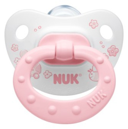 Silikonowy smoczek uspokajający NUK CLASSIC Baby Rose z uchwytem, rozmiar 1 (0-6m) 729.387