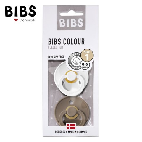 BIBS COLOUR 2-PACK WHITE & DARK OAK S Smoczek Uspokajający kauczuk Hevea