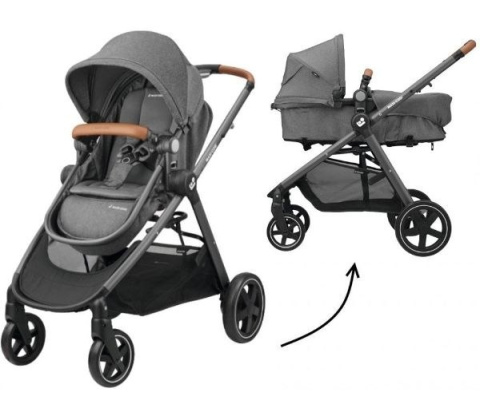 ZELIA Maxi-Cosi 3w1 wózek głęboko-spacerowy - można przekształcić gondolę w siedzisko spacerowe SPARKLING GREY + Cabrio Fix