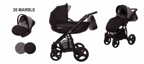 MOMMY 3w1 BabyActive wózek głęboko-spacerowy + fotelik samochodowy Kite 0-13kg - 26 MARBLE