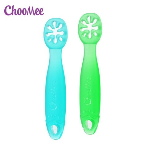 ChooMee Flexi Dip Green & Blue 2 PACK Intuicyjna łyżeczka silikonowa niekapek do nauki jedzenia