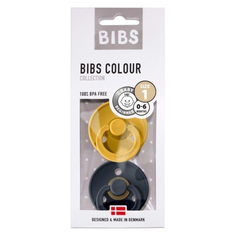 BIBS COLOUR 2-PACK MUSTARD & DARK DENIM S Smoczek Uspokajający kauczuk Hevea