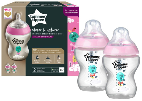 Tommee Tippee Butelka dekorowana 2x 260 ml 225504 różowy