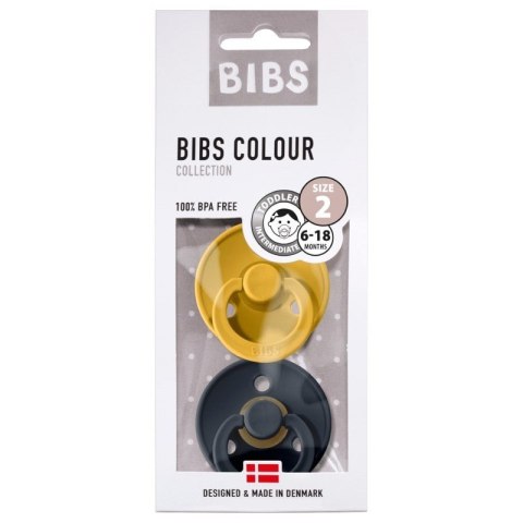 BIBS COLOUR 2-PACK MUSTARD & DARK DENIM M Smoczek Uspokajający kauczuk Hevea