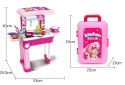 Kuchnia dla dzieci na kółkach z akcesoriami 2w1 walizka różowa