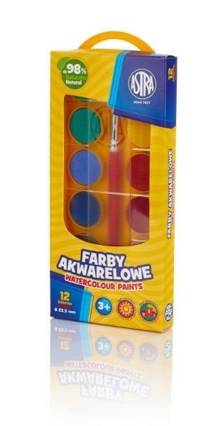 Farby akwarelowe Astra 12 kolorów 23,5mm w pudełku ASTRA