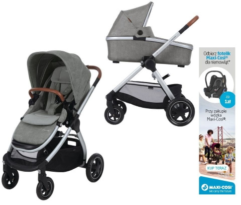 Adorra Maxi-Cosi 2w1 + CabrioFix za 1zł, wózek głęboko-spacerowy z gondolą Oria NOMAD GREY