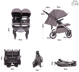 EASY TWIN 4.0 Baby Monsters wózek dziecięcy bliźniaczy do 22kg wersja spacerowa - Atlantic / Black Frame