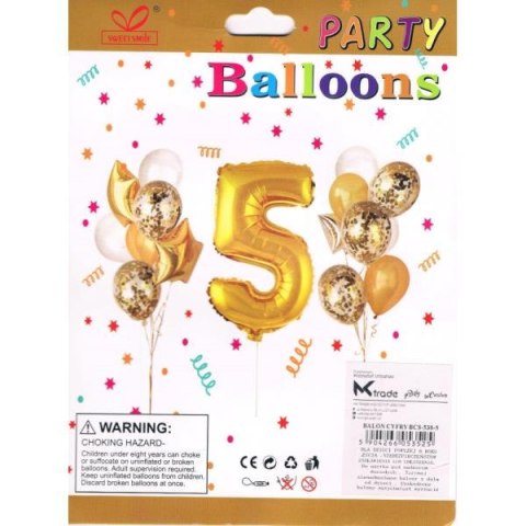Zestaw balonów, cyfra "5", wys. 30-60cm, 16 szt. BSC-538-5