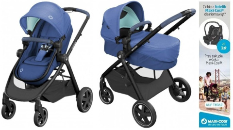 ZELIA Maxi-Cosi 2w1 + CabrioFix za 1zł, wózek głęboko-spacerowy, można przekształcić gondolę w siedzisko spac. - ESSENTIAL BLUE