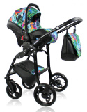NATURE Premium 3w1 KacBru wózek wielofunkcyjny z fotelikiem samochodowym 0m+ Polski Produkt kolor Papugi Black