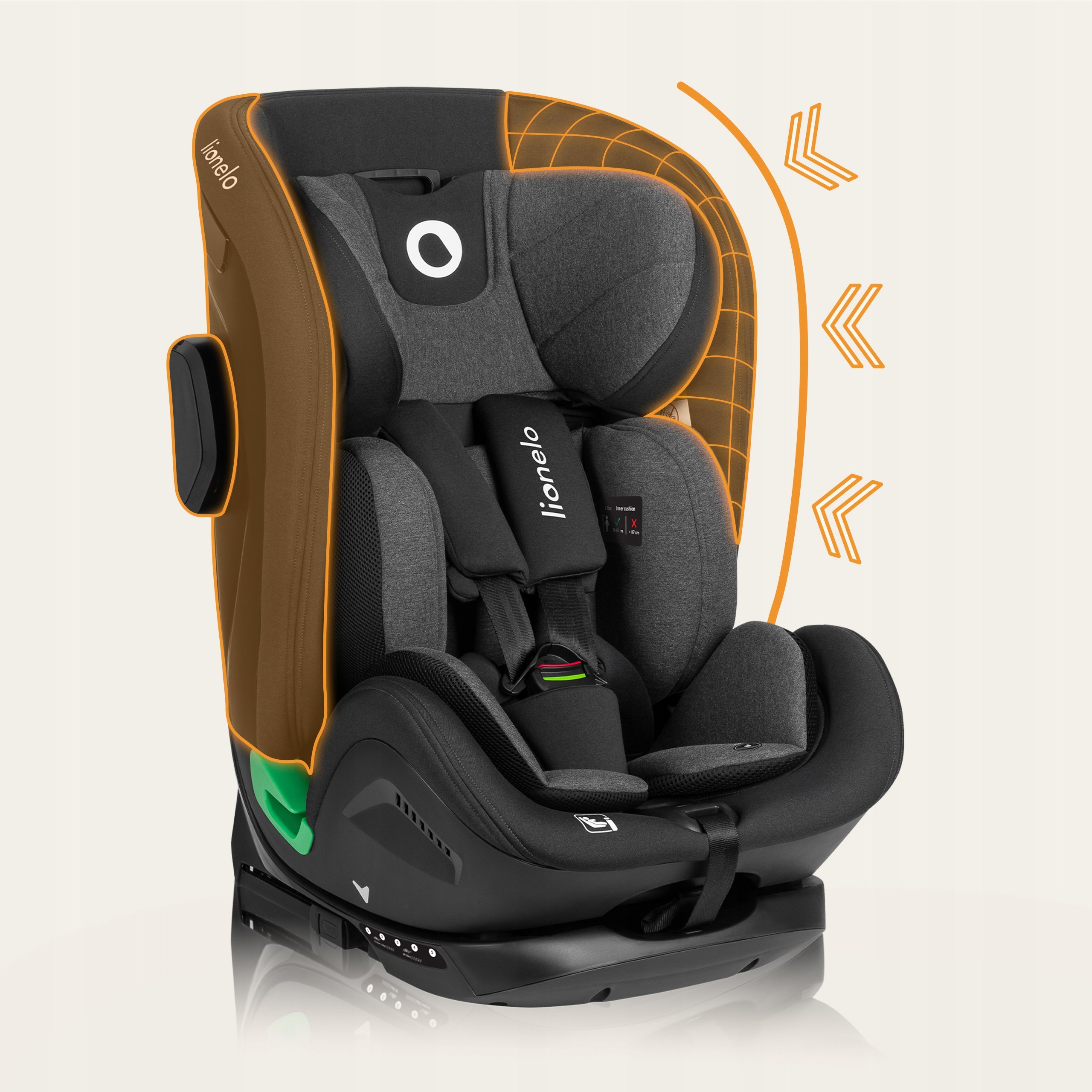 Fotelik samochodowy ISOFIX 76-150 cm wkładka Dri-seat Lionelo Harper i-Size Kategoria wagowa 9-36 kg