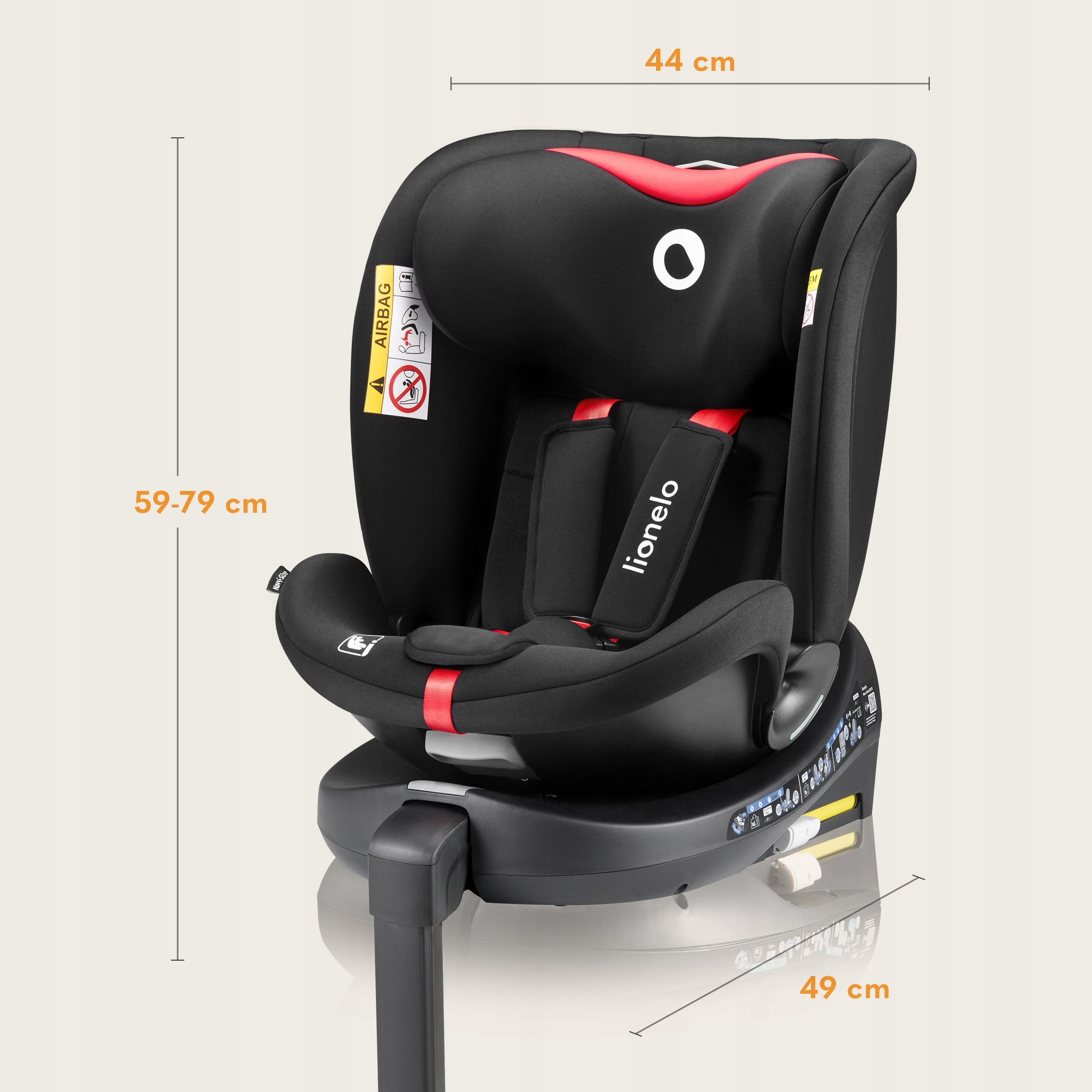 Fotelik samochodowy OBROTOWY baza 360° ISOFIX 40-150cm Lionelo Navy i-Size Mocowanie fotelika względem kierunku jazdy przodem i tyłem do kierunku jazdy