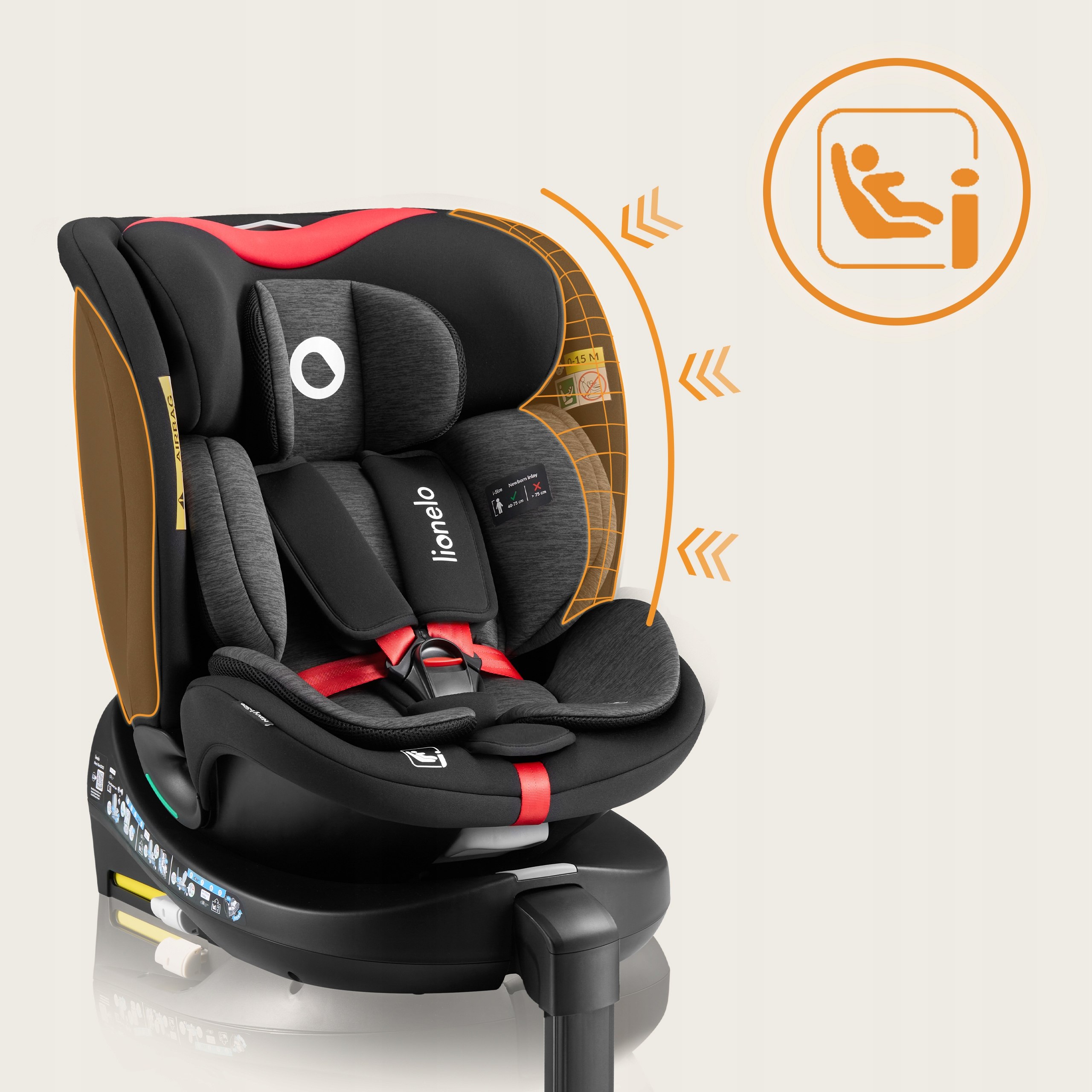 Fotelik samochodowy OBROTOWY baza 360° ISOFIX 40-150cm Lionelo Navy i-Size EAN (GTIN) 5903771709750