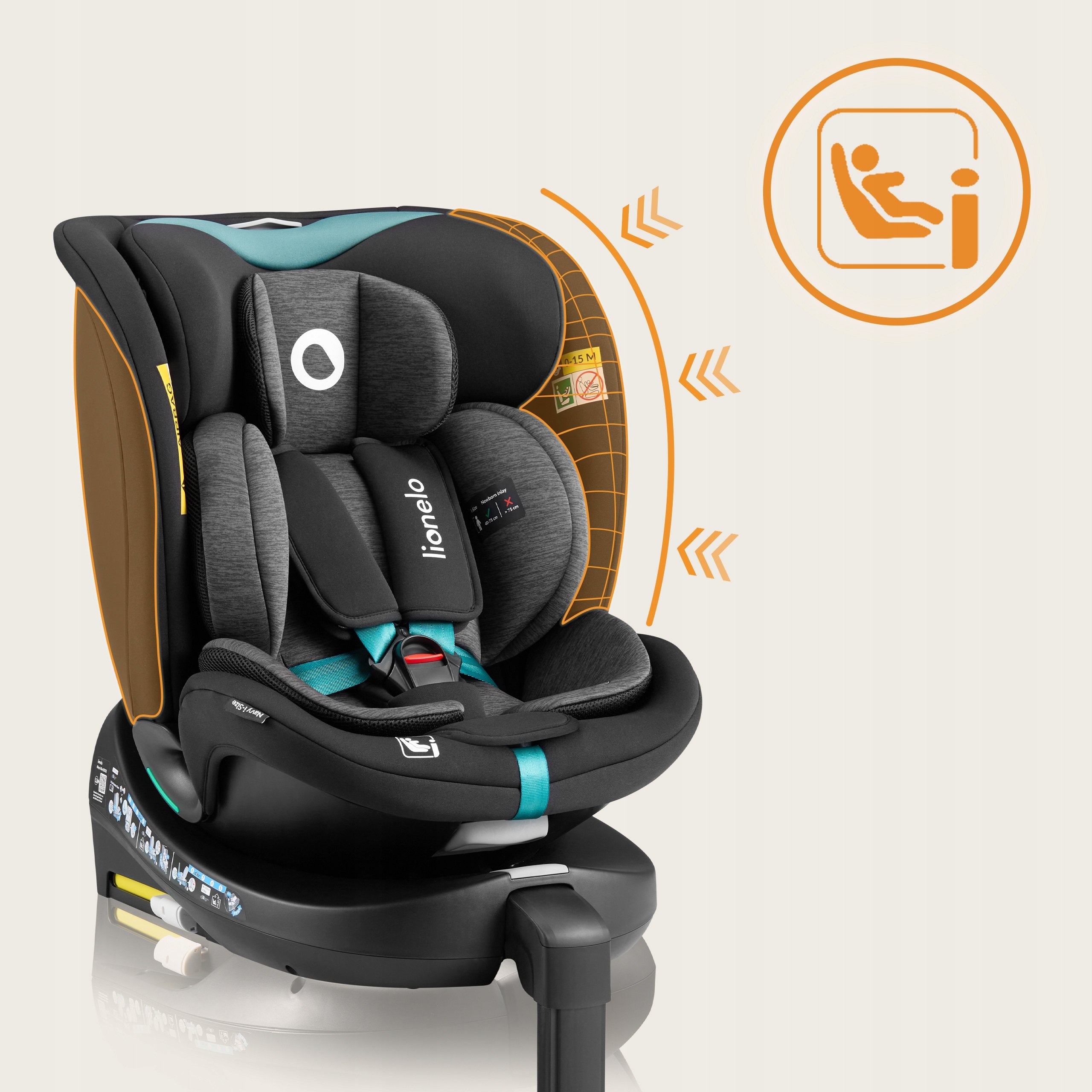 Fotelik samochodowy OBROTOWY baza 360° ISOFIX 40-150cm Lionelo Navy i-Size Kod producenta Wentylowana skorup, Dri-Seat, EasyTurn